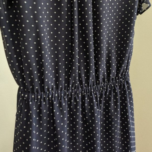 H&M Navy Blue V-neck Polk-A-Dot Midi Dress with Ruffled Sleeves & Tie Waist - Picture 7 of 11